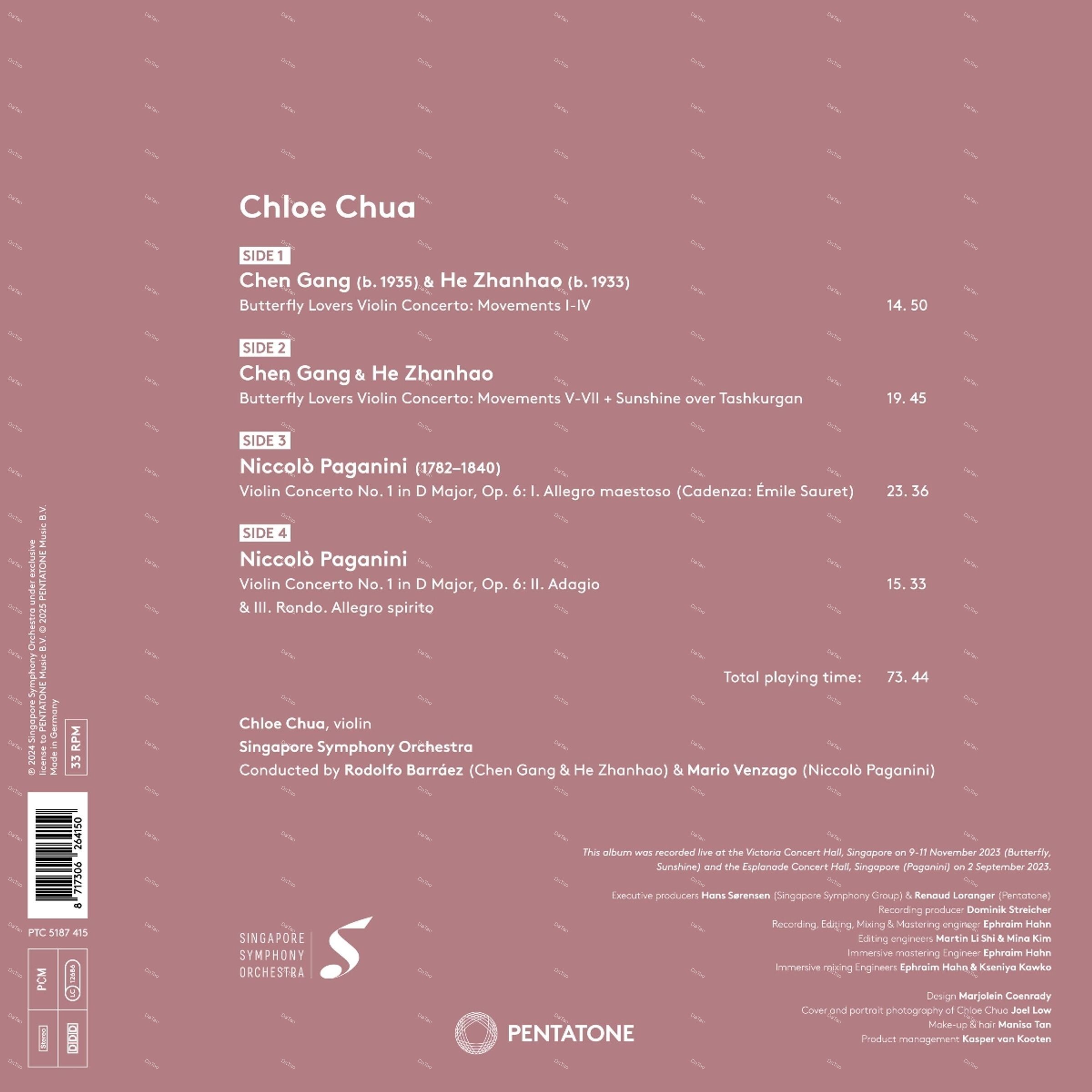 【全新2LP】蔡珂宜Chloe Chua-梁祝&帕格尼尼小提琴協奏曲 Butterfly Lovers&Paganini:圖片 3