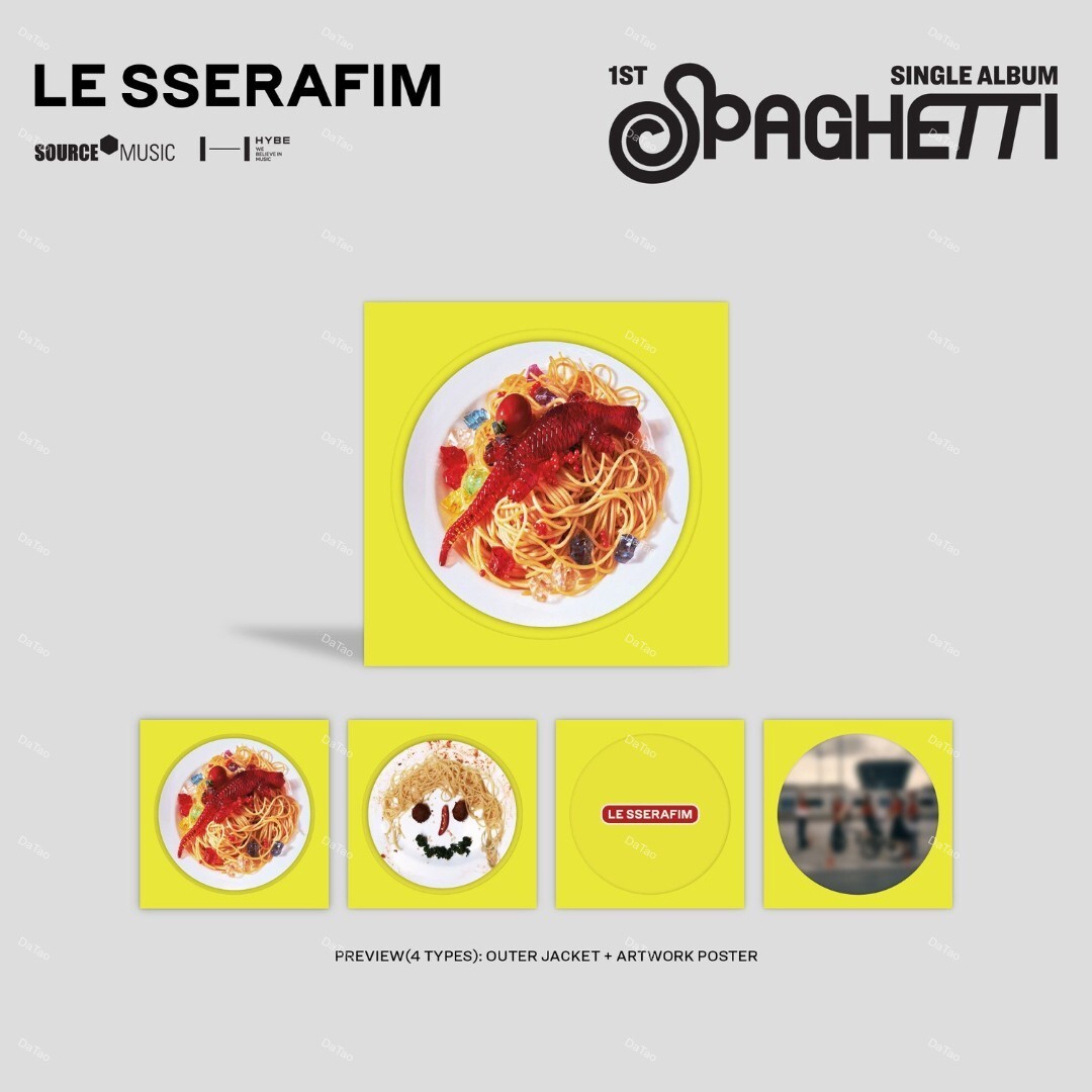 【全新限量黃色彩膠單曲】Le Sserafim - SPAGHETTI/第一張單曲專輯:圖片 2