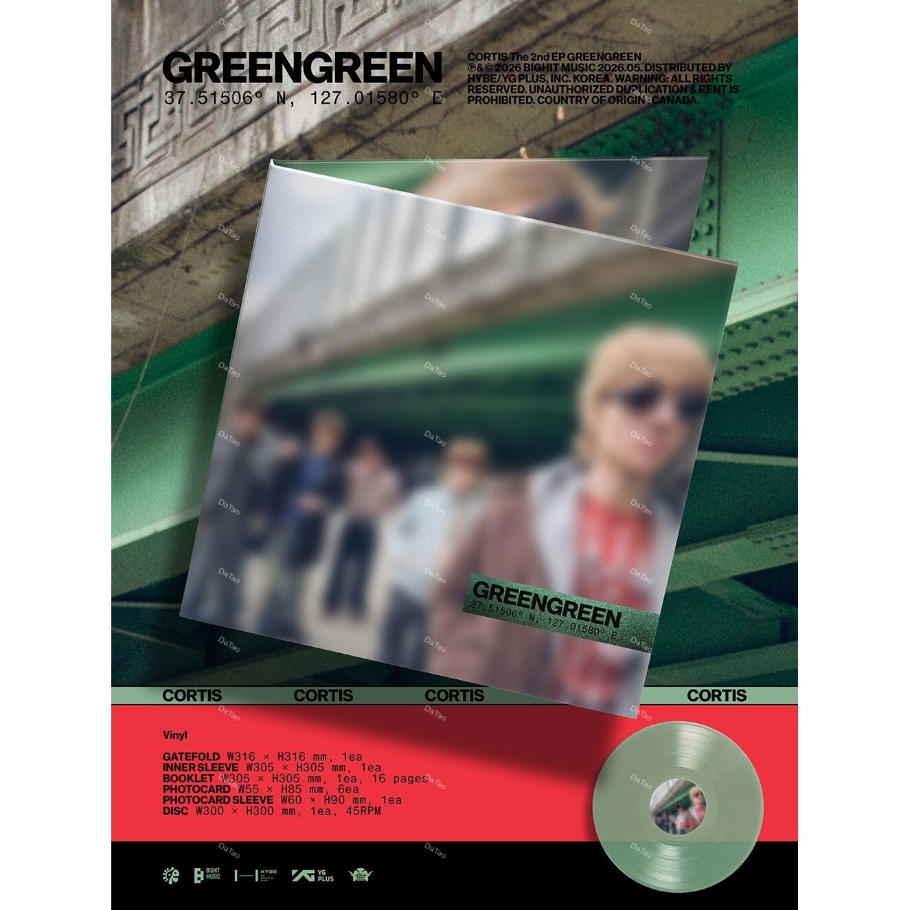 【全新限量綠彩膠45轉EP】CORTIS - GREENGREEN/迷你二輯/Big Hit/隨附韓國供應商小卡:圖片 2