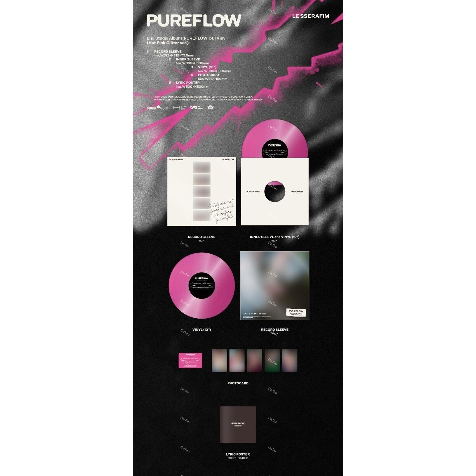 【預購】【全新粉紅色彩膠】Le Sserafim - Pureflow Pt.1 (Hot Pink):圖片 2