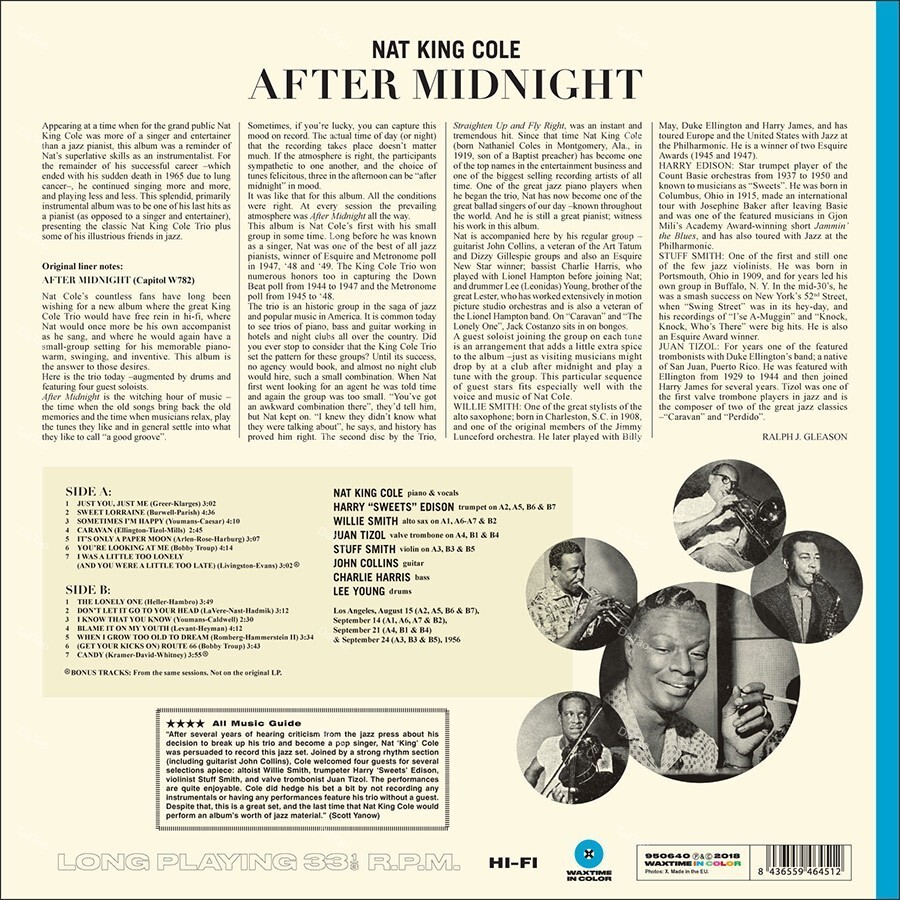 【全新限量藍彩膠】納金高 Nat 'King' Cole - 午夜琴聲 After Midnight/180g：圖片 2