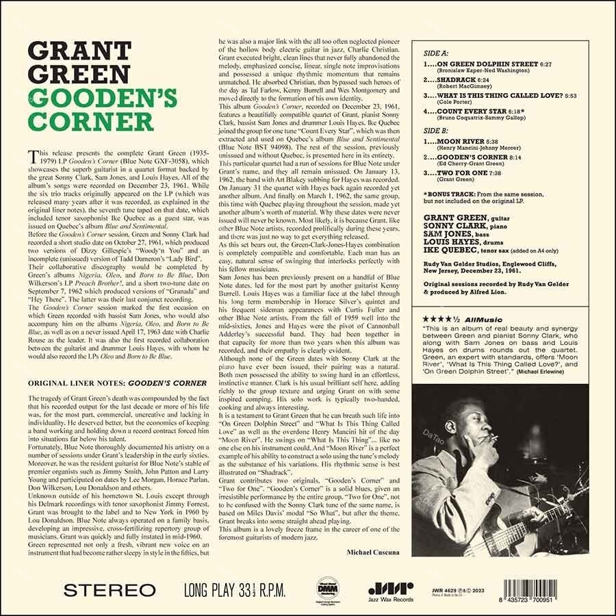 【全新限量黑膠】葛蘭特格林 Grant Green - Gooden's Corner/180g/JWR4629：圖片 2