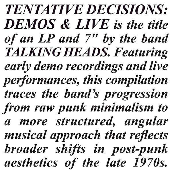 【全新黑膠12+7吋】Talking Heads-Tentative Decisions: Demos & Live:圖片 2